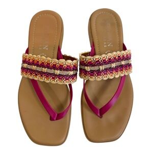 Italian Shoemakers Raffia Woven Rhinestone Thong Sandals Boho Size 8